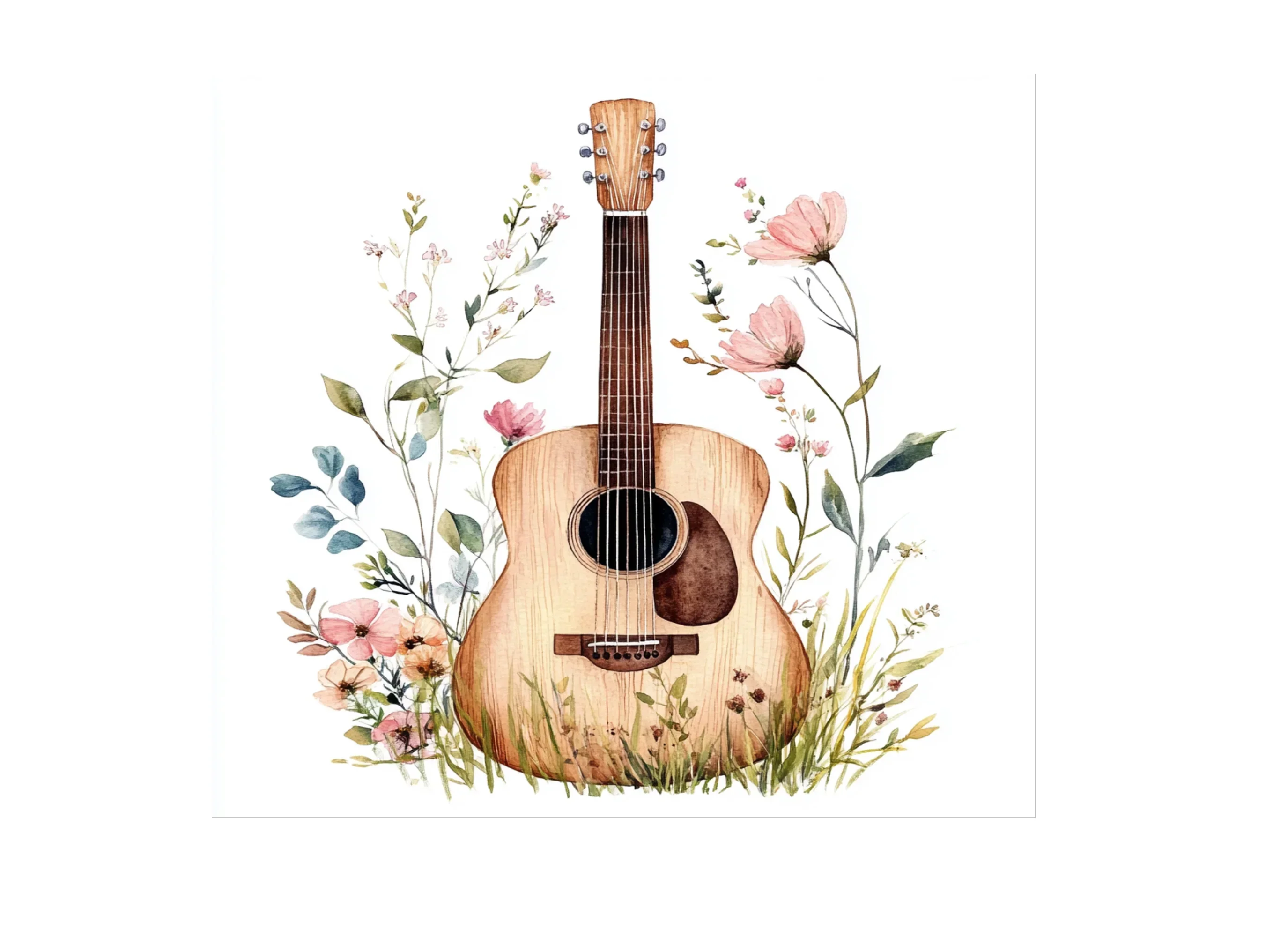 Acoustic Guitar with Flowers Clipart Bundle - Image 3