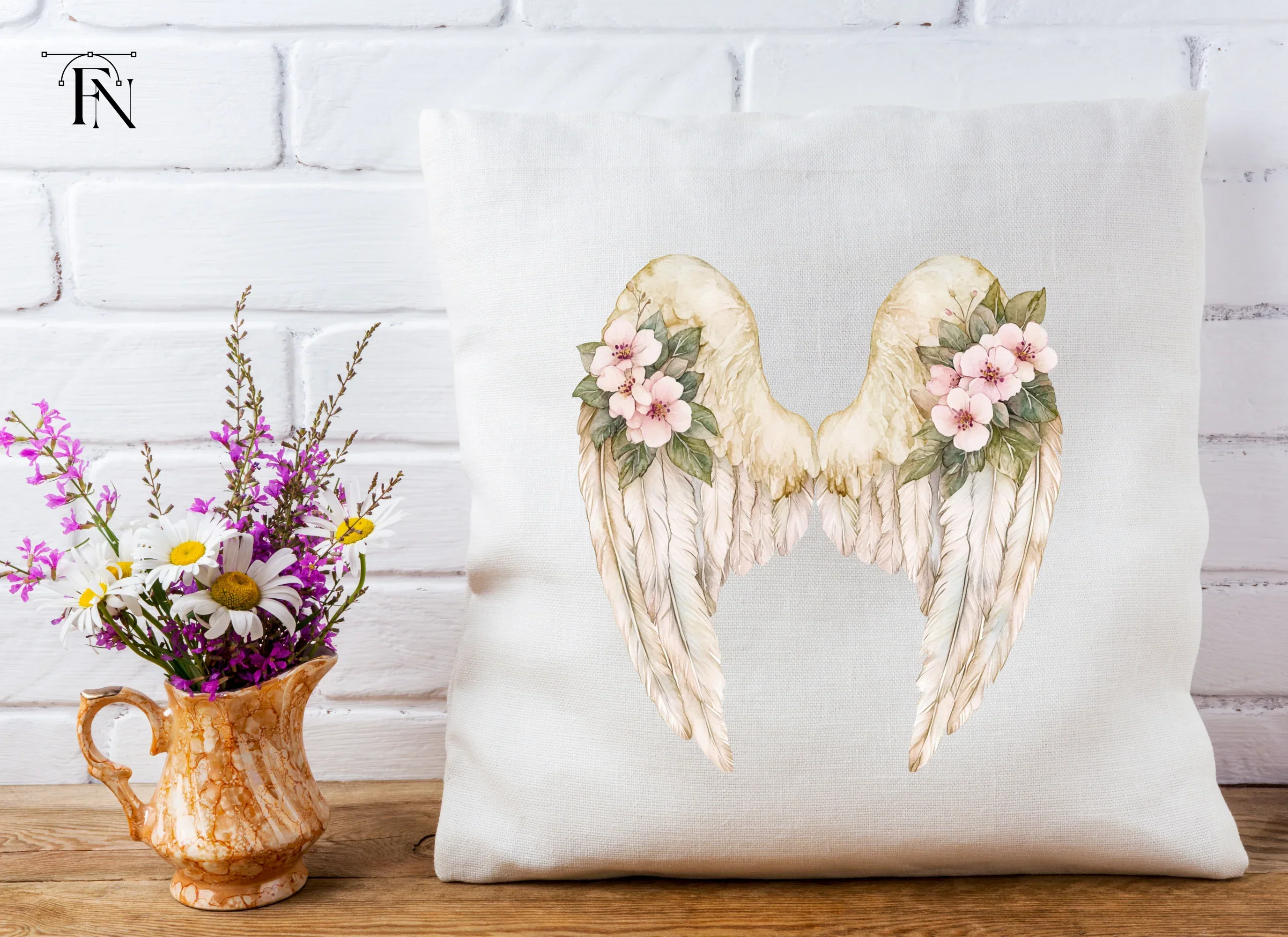 Angel Wings with Pink Flowers Clipart Bundle - Image 4