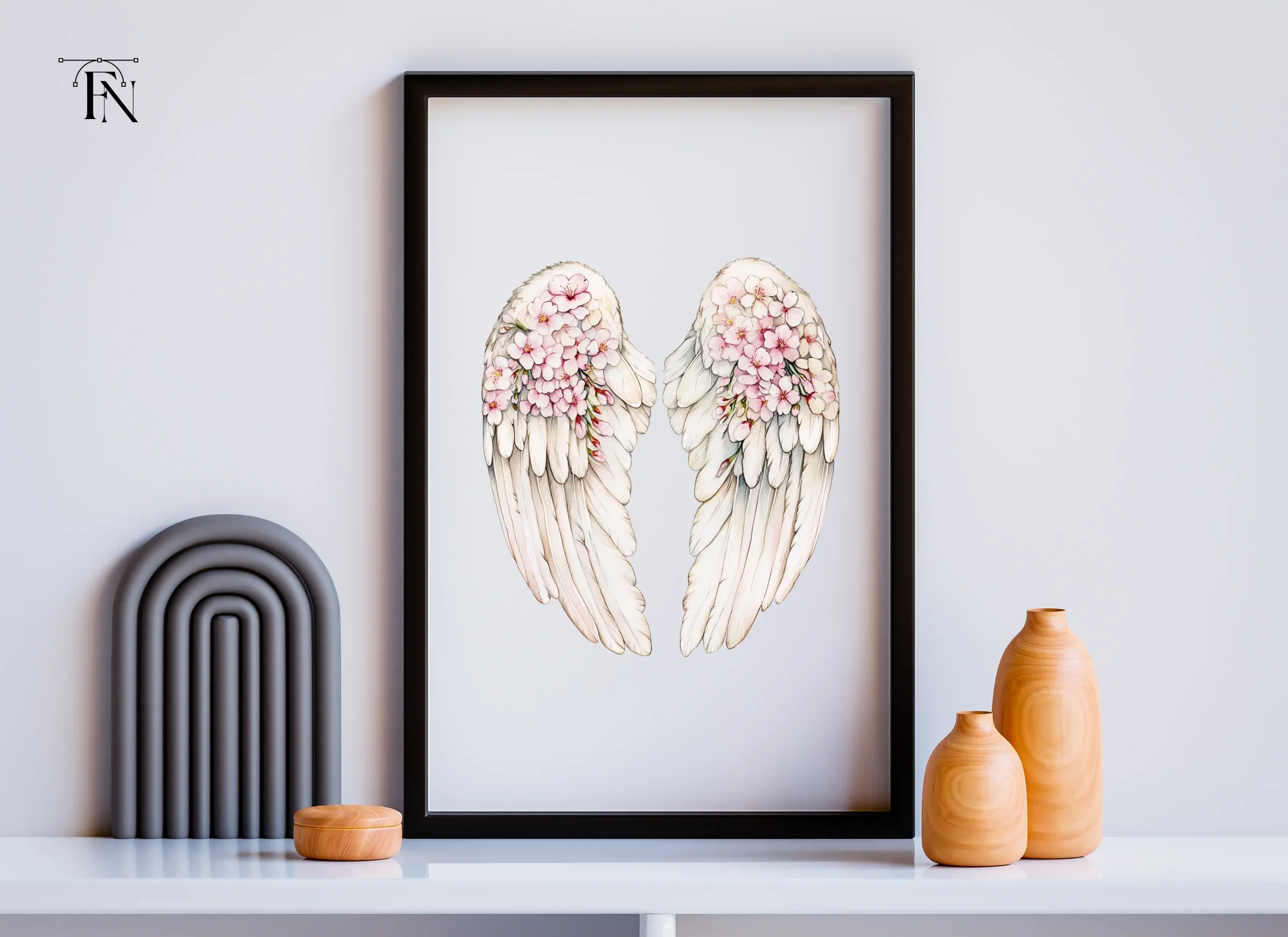 Angel Wings with Pink Flowers Clipart Bundle - Image 5