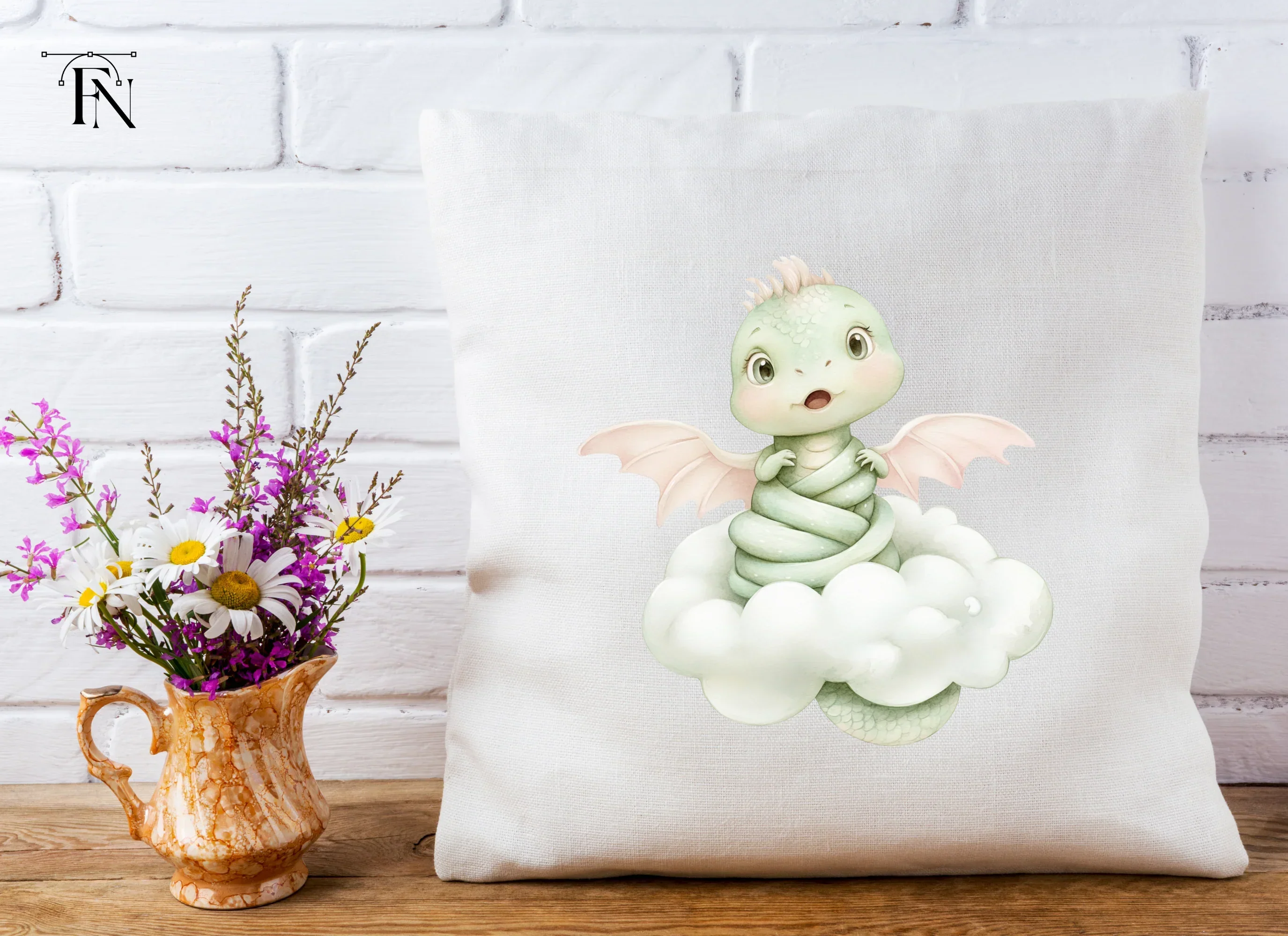 Cute Baby Dragon on Clouds Clipart Bundle - Image 4