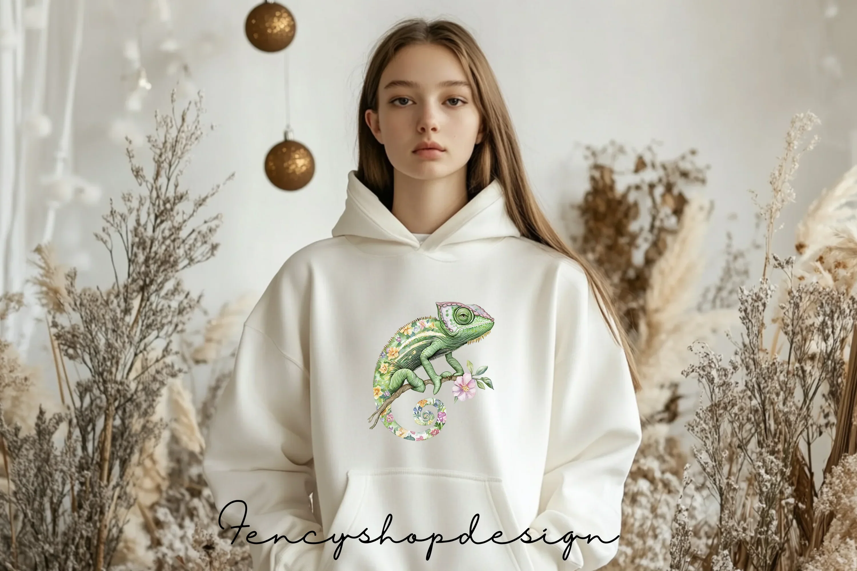 Cute Chameleon Floral Clipart Bundle - Image 5