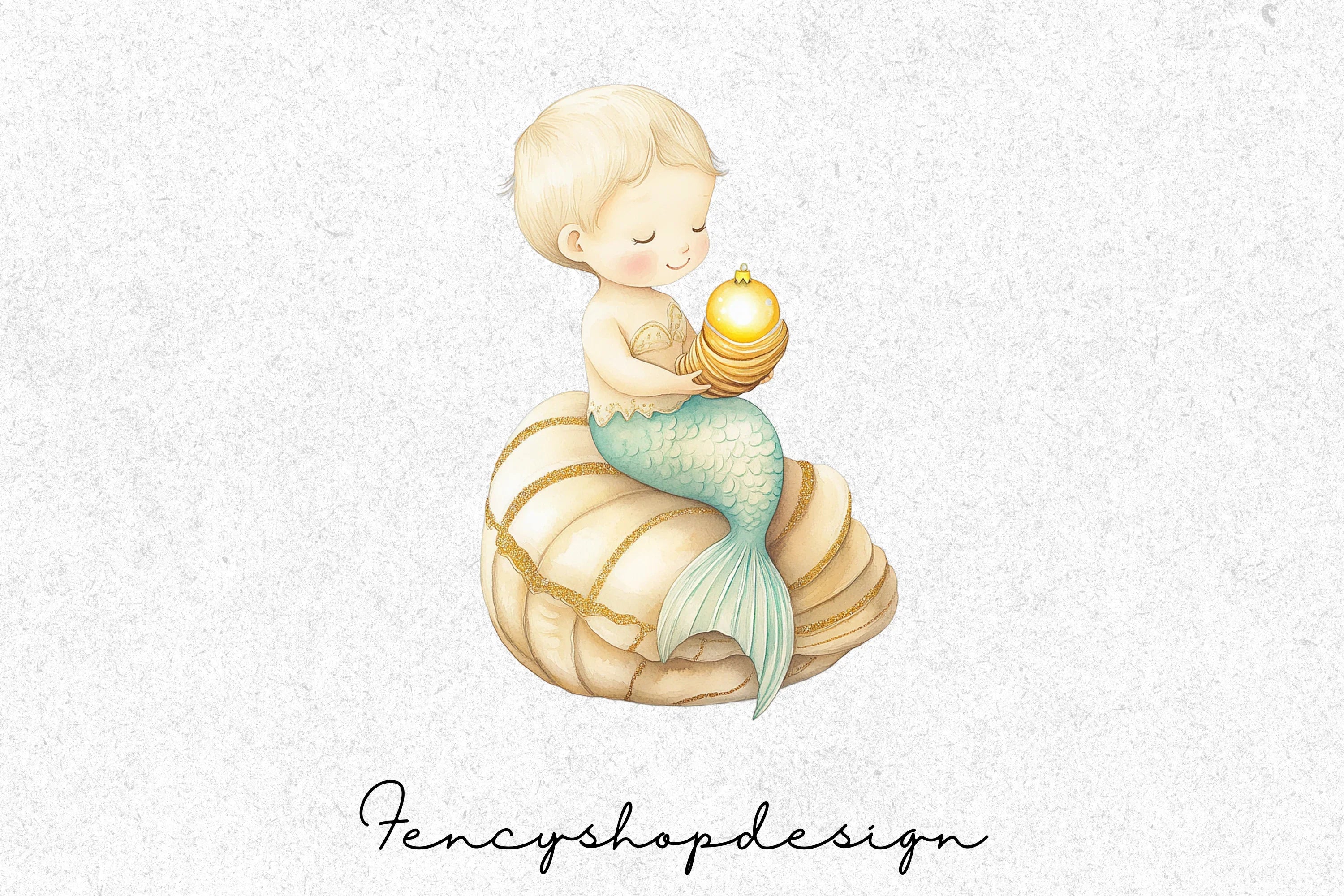 Cute Christmas Mermaids Clipart Bundle - Image 3