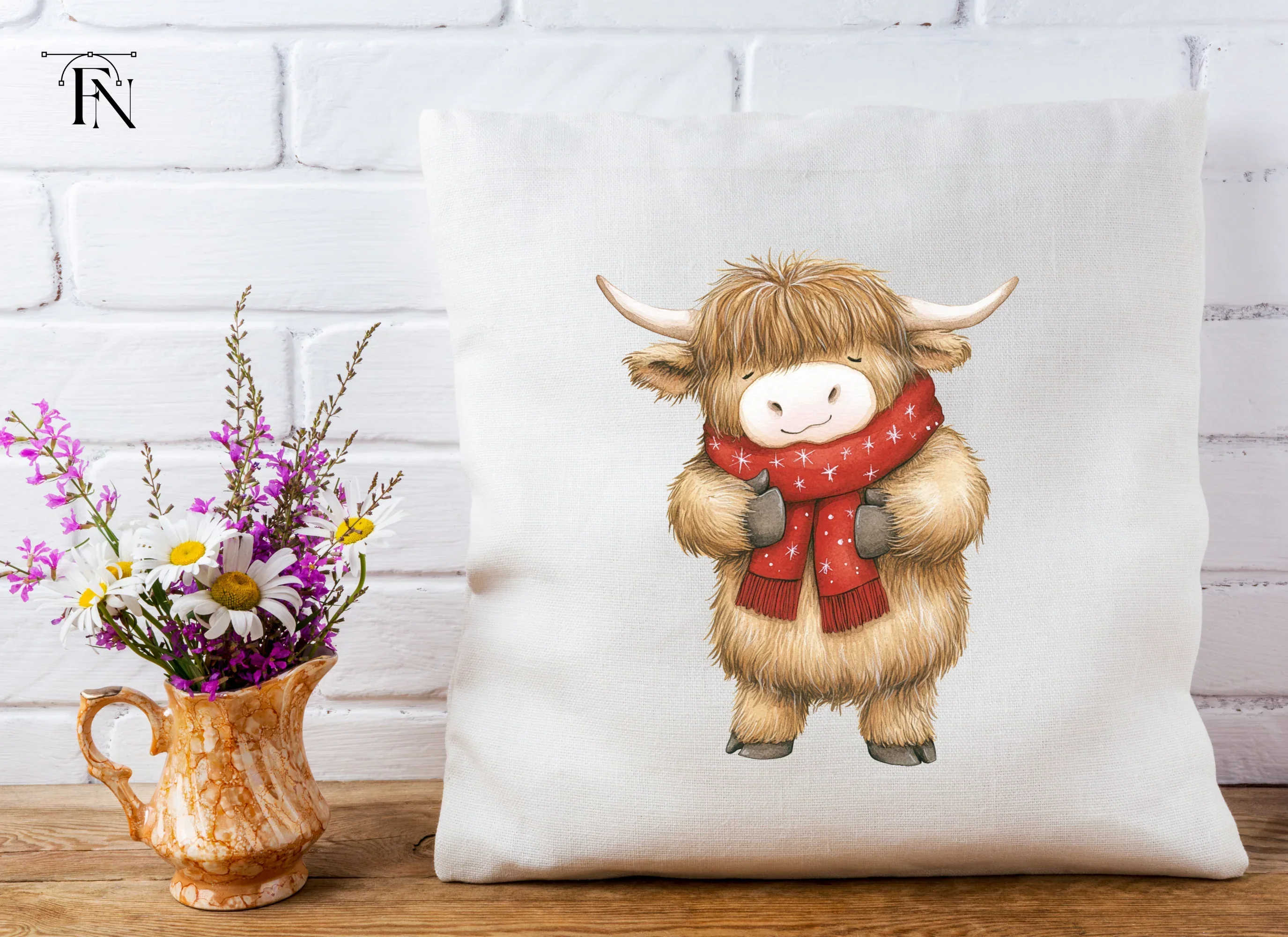Cute Highland Cow with Scarf Clipart Bundle - Image 4