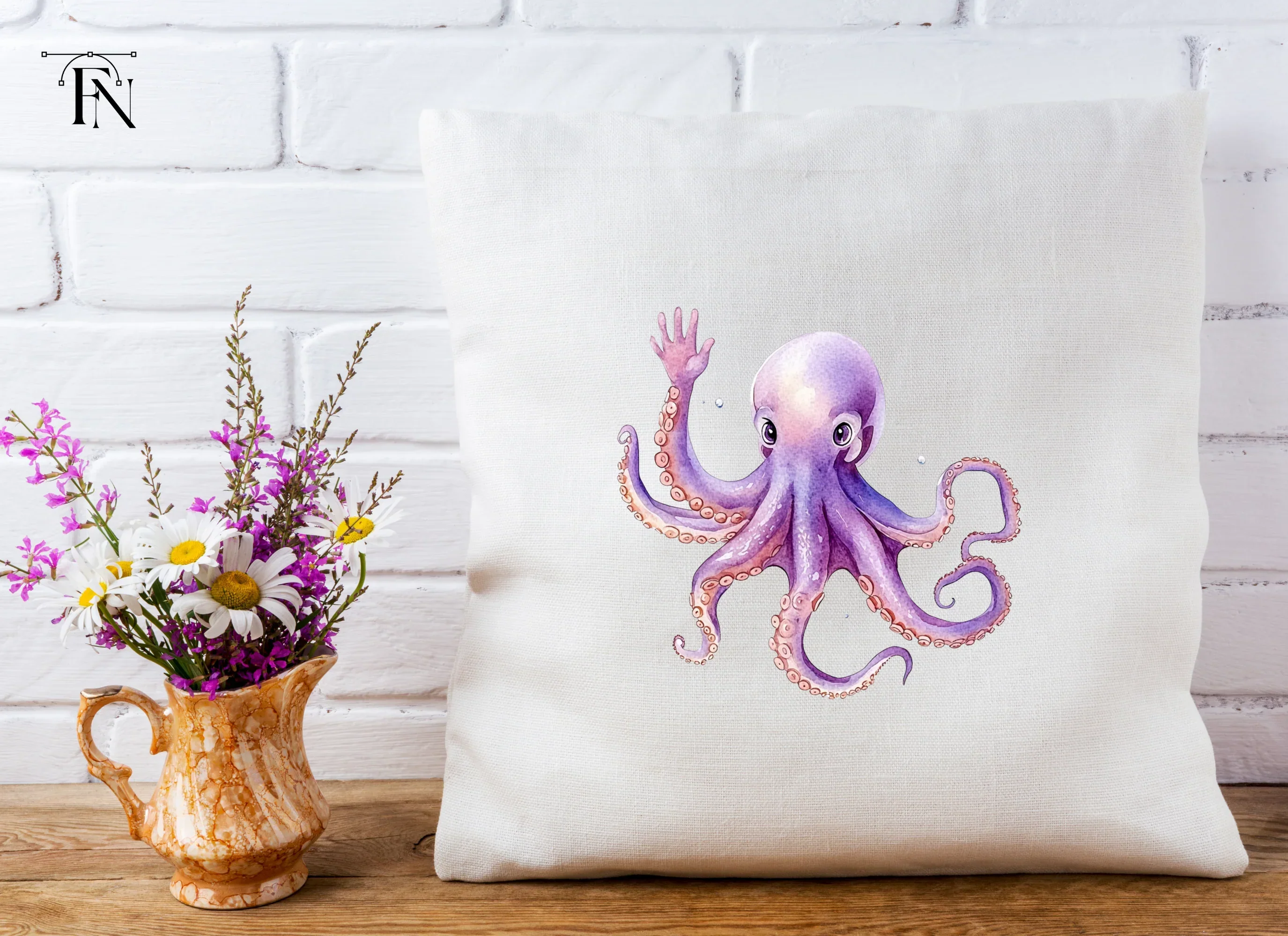 Cute Purple Octopus Waving Clipart Bundle - Image 4