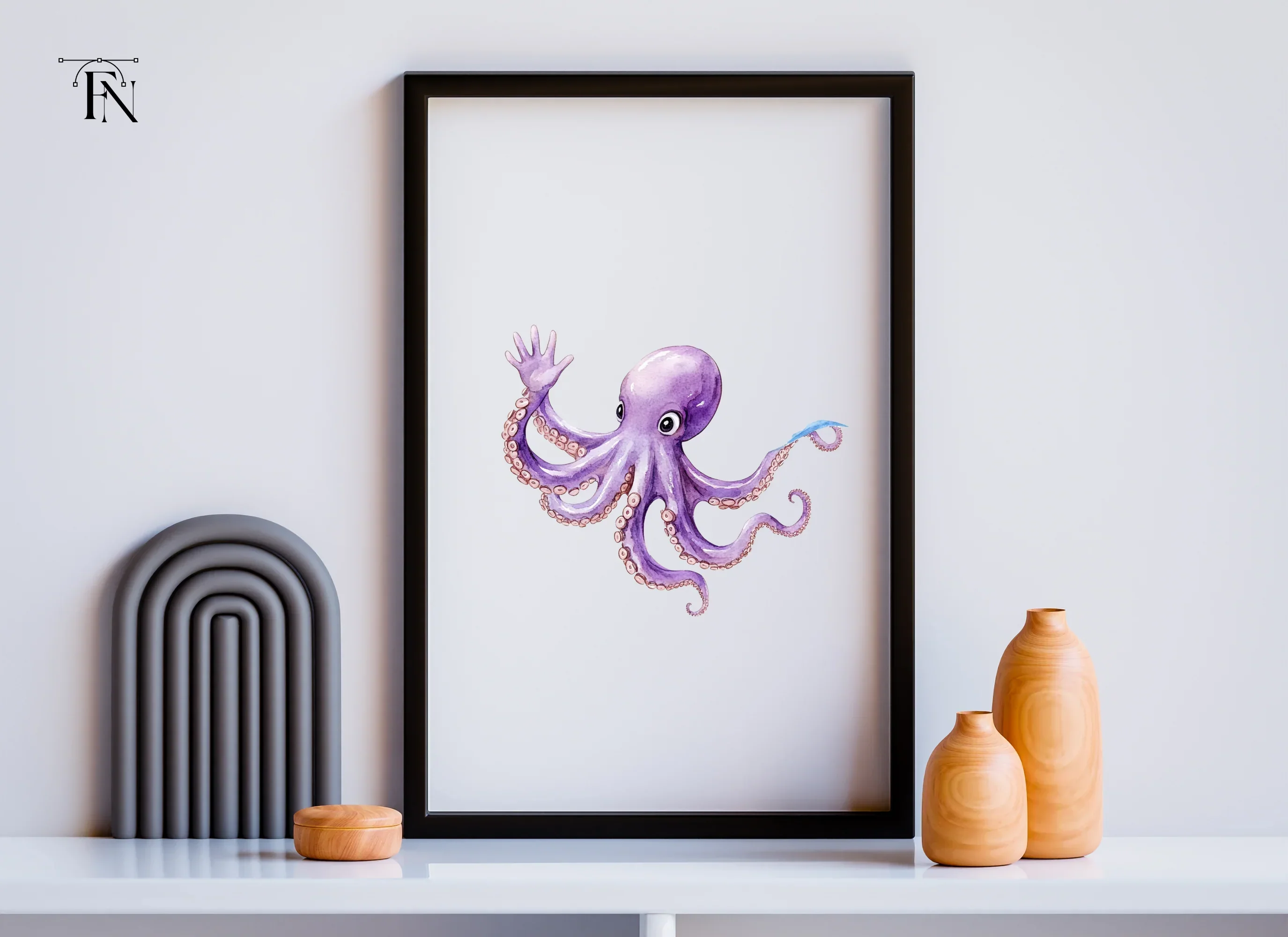 Cute Purple Octopus Waving Clipart Bundle - Image 5