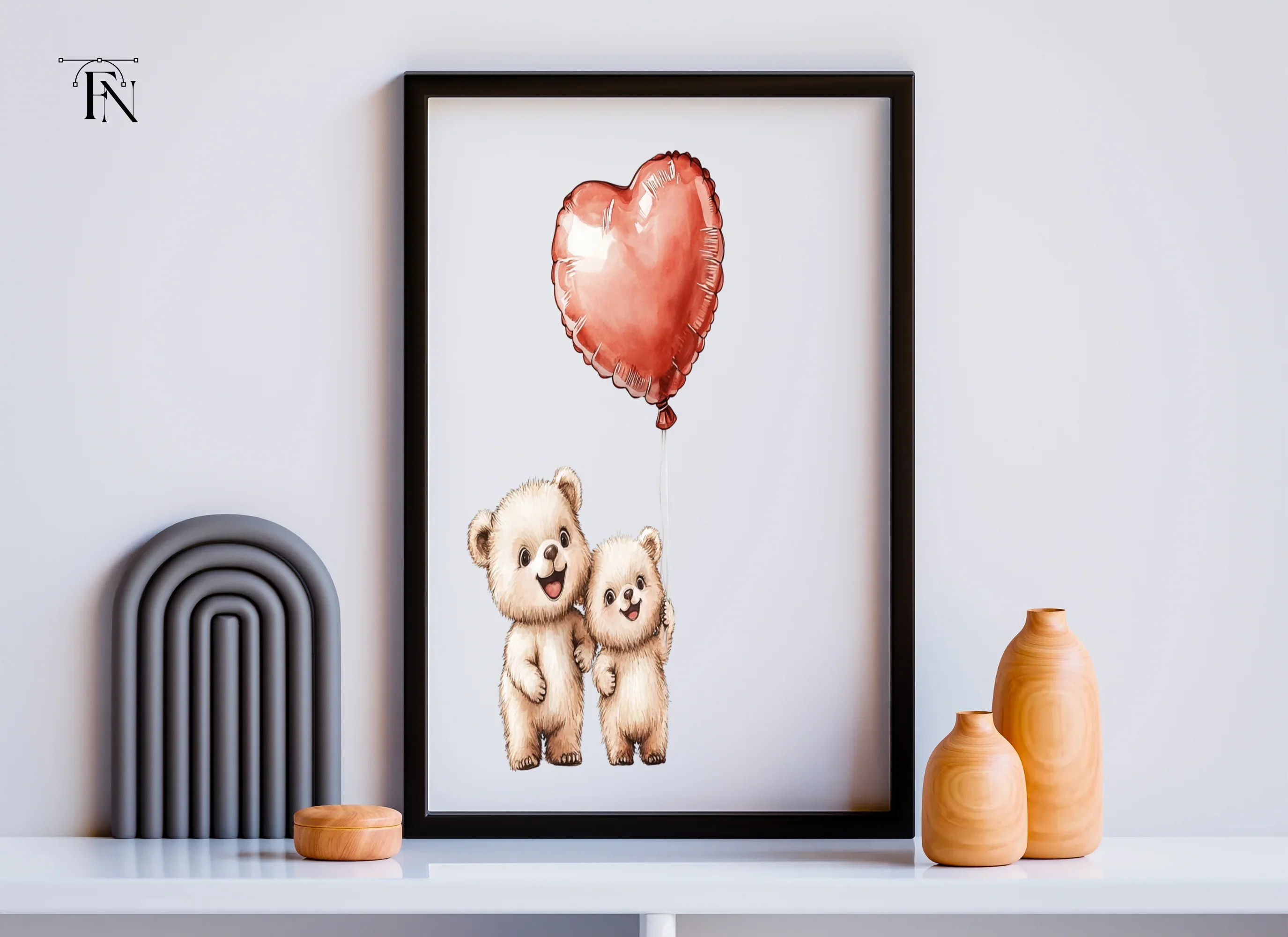 Cute Teddy Bears with Heart Balloons Clipart Bundle - Image 3