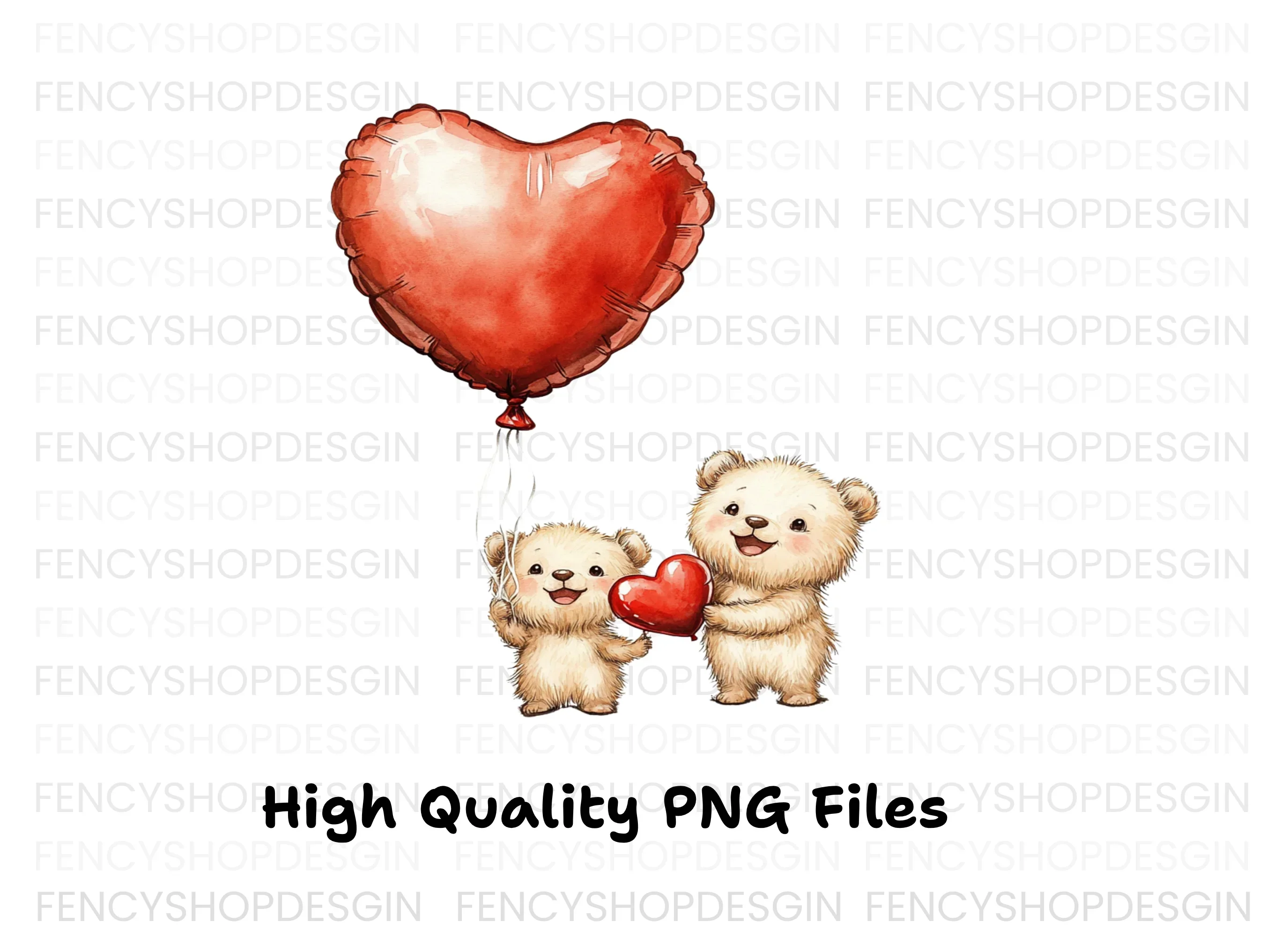 Cute Teddy Bears with Heart Balloons Clipart Bundle - Image 4