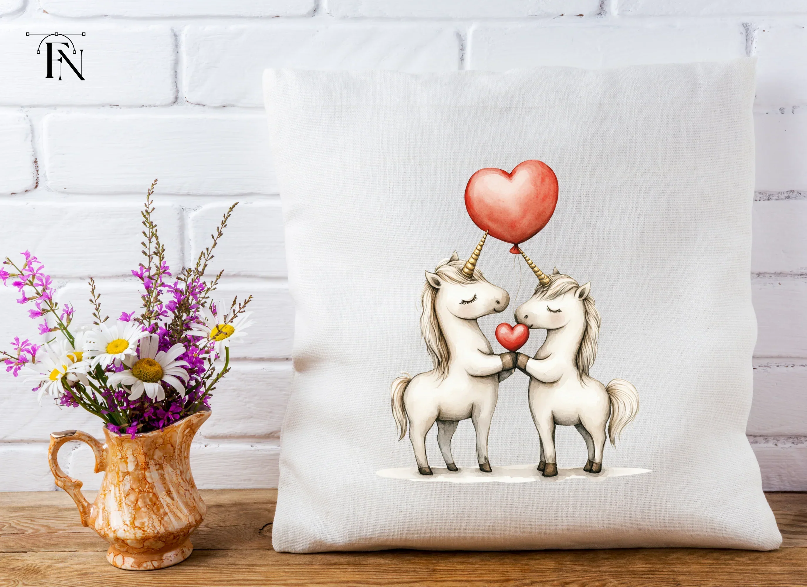 Cute Unicorns with Heart Balloons Clipart Bundle - Image 4