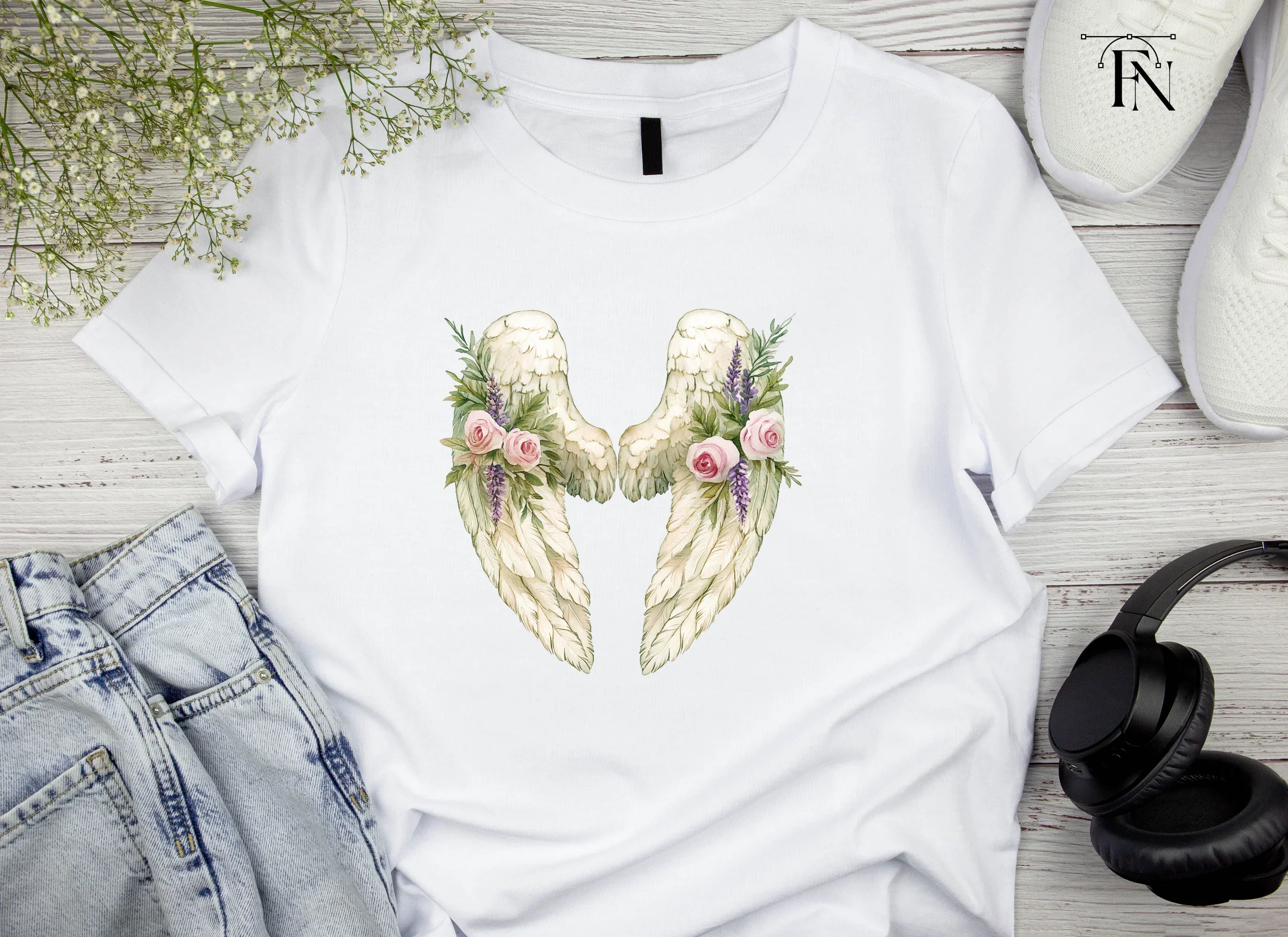 Elegant Angel Wings with Flowers Clipart Bundle - Image 3