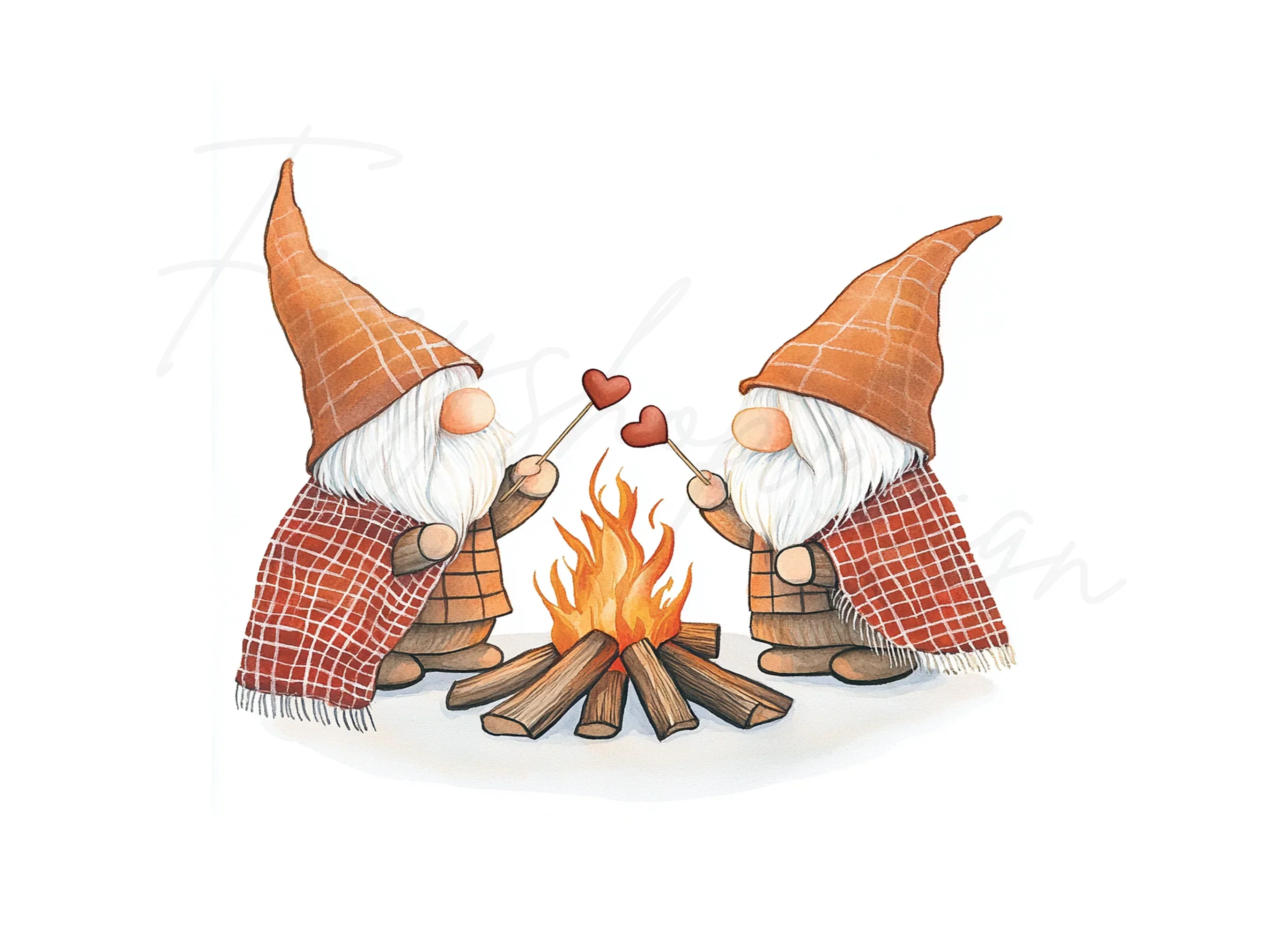 Gnomes by Campfire with Hearts Clipart Bundle - Image 3