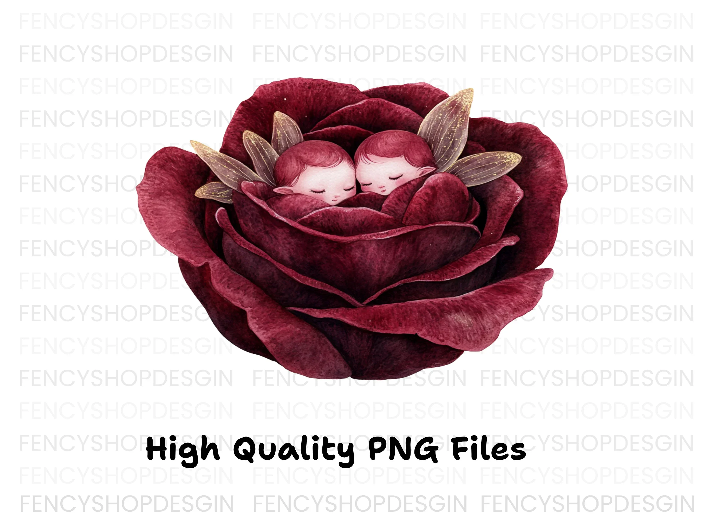 Sleeping Cherubs in Red Rose Clipart Bundle - Image 3