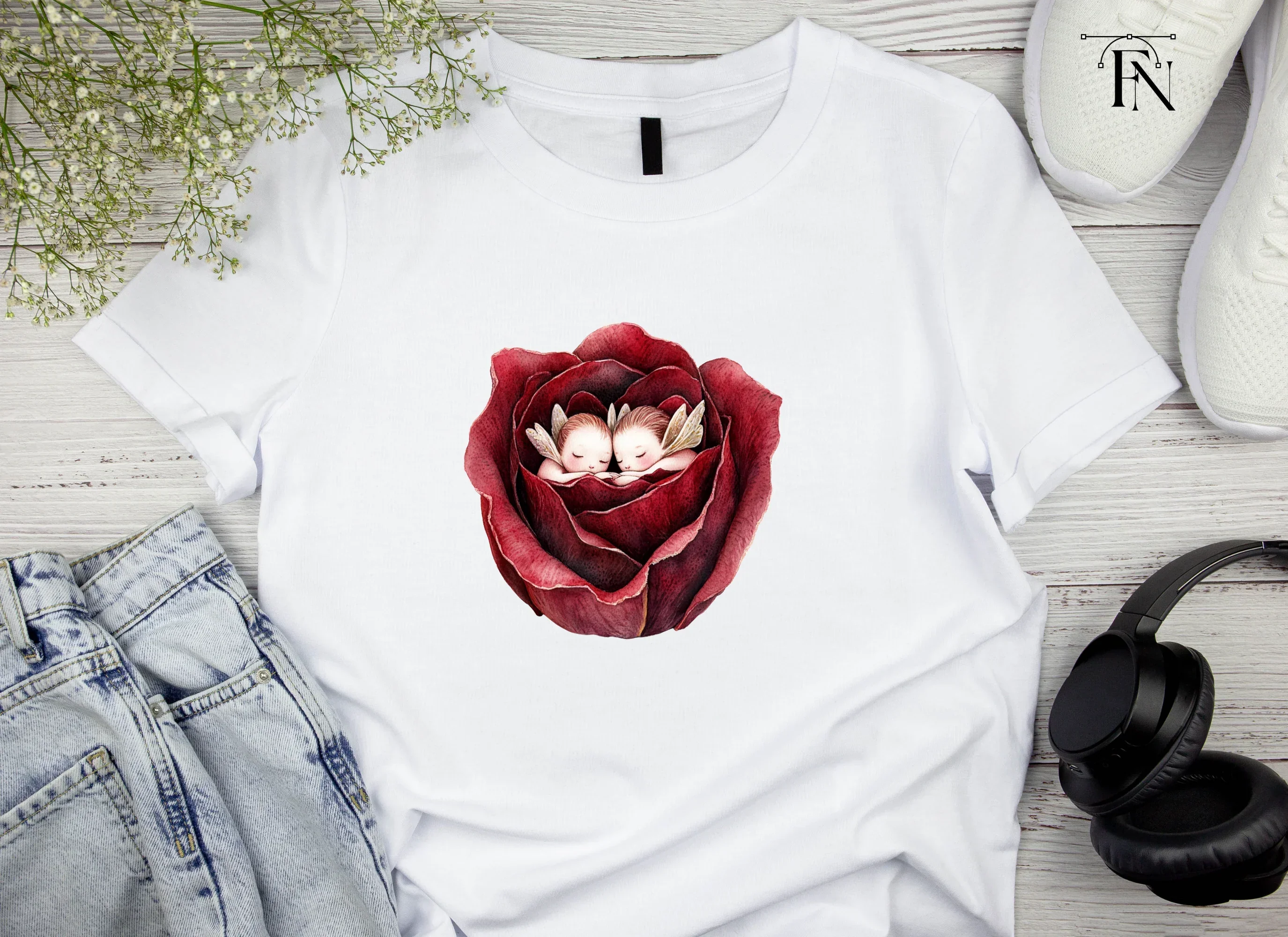 Sleeping Cherubs in Red Rose Clipart Bundle - Image 4