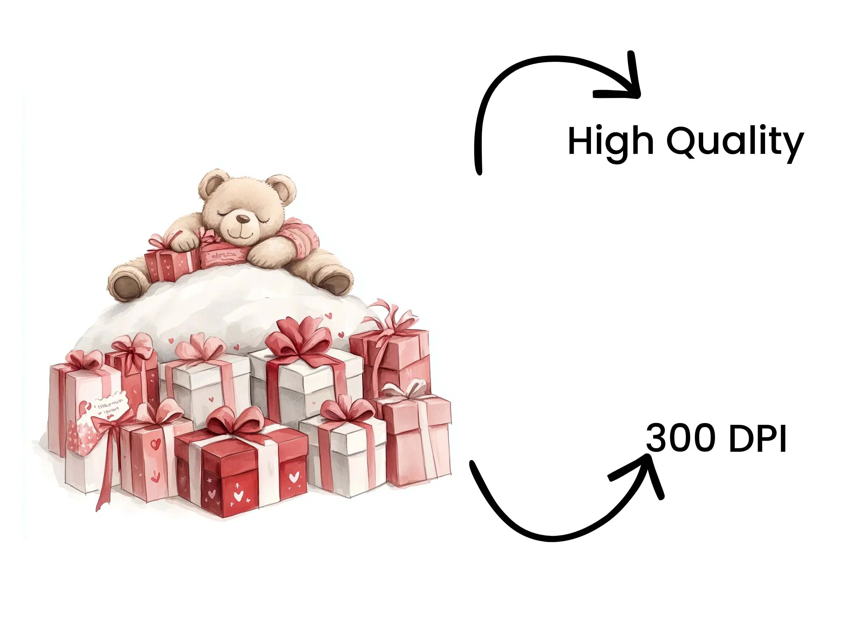Sleeping Teddy Bear on Gift Pile Clipart Bundle - Image 4