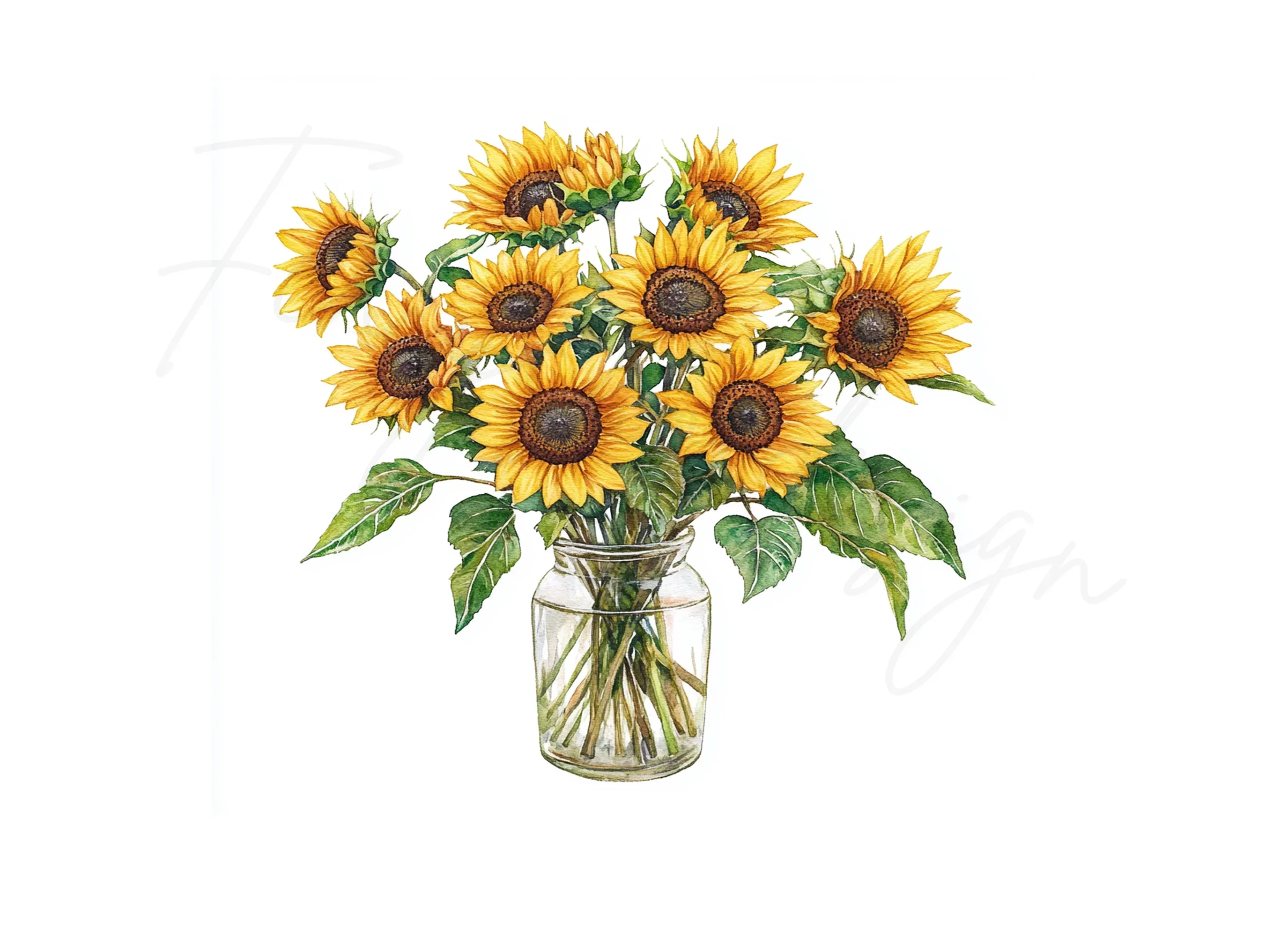 Sunny Sunflower Arrangements in Glass Jars Clipart Bundle - Image 3