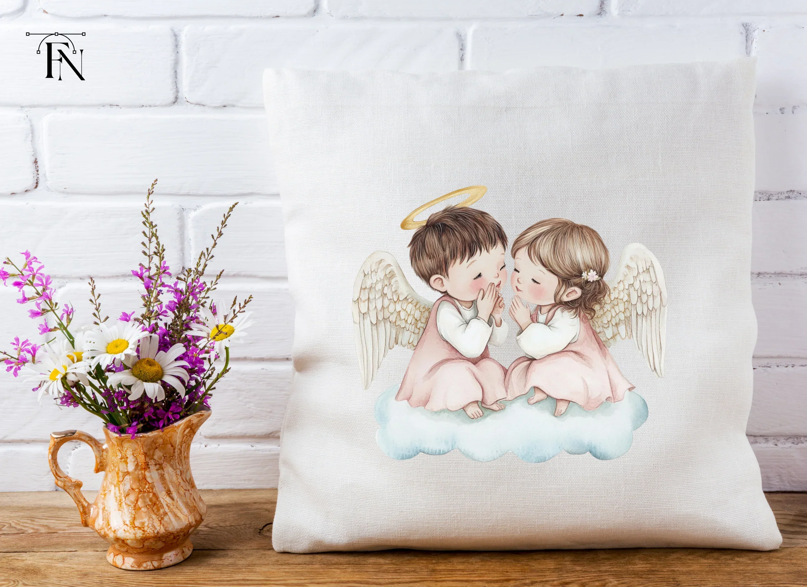 Whispering Angel Babies on Clouds Clipart Bundle - Image 4
